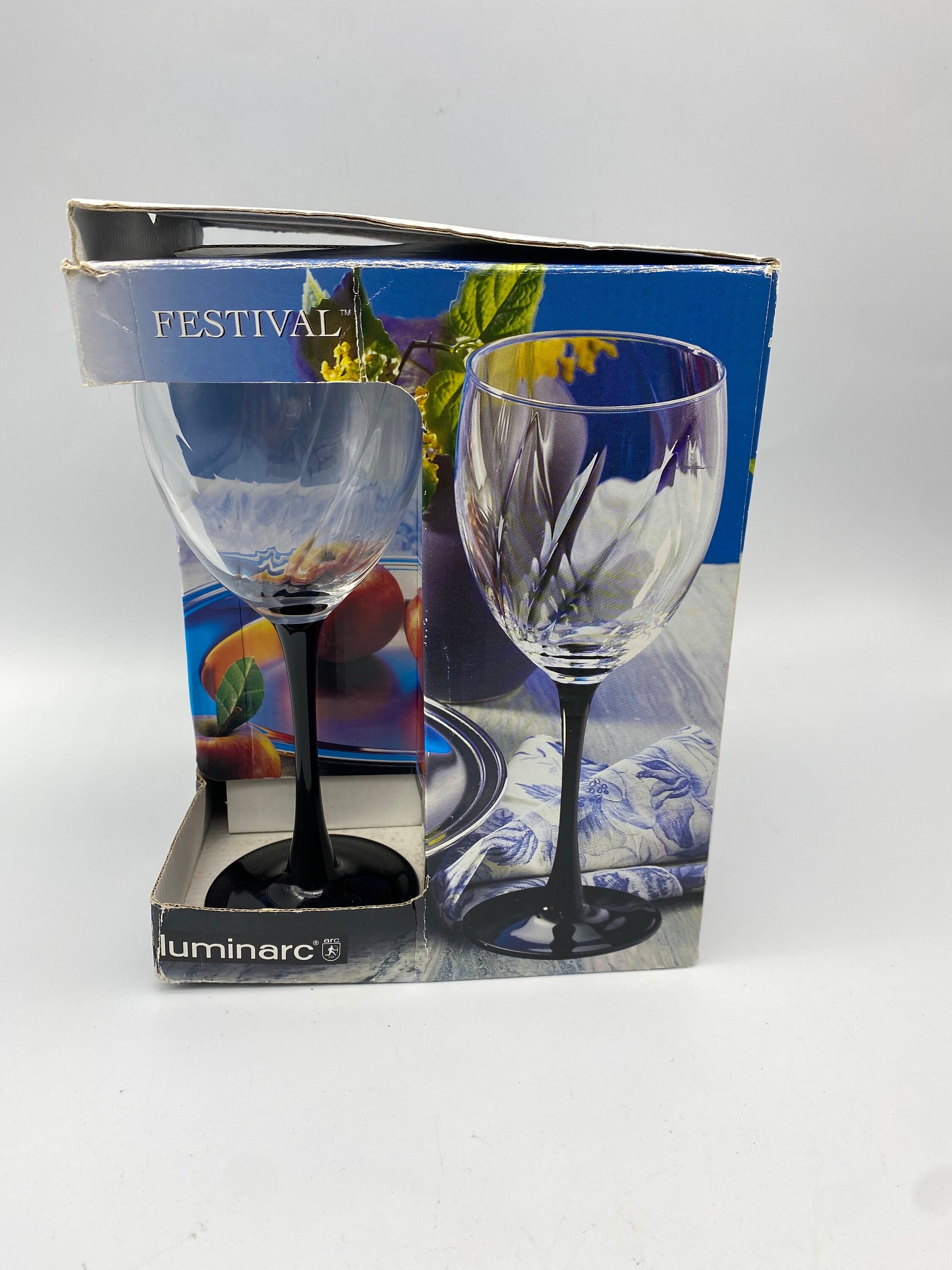 Luminarc Festival Goblet Wine Glasses Set of 4 Black Stem Glasses 10.5 Oz.  - Etsy