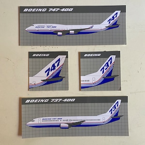 Boeing 747-400 737-400 Airplane Stickers Vintage 80s 90s Tail or Full Body
