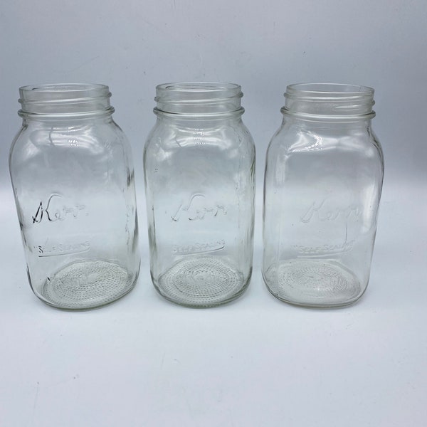 3 Vintage Kerr Self Sealing Mason Jars 32oz Size 1970s Wide Mouth Jars