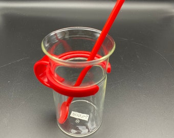 Red Handled Bodum Bistro Glass with Spoon  Coffee Tea Espresso Modernist Mug