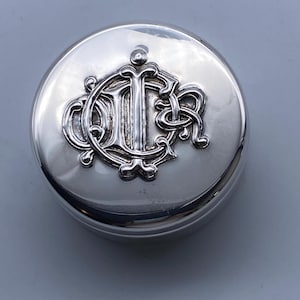 Christian Dior Powder Box Vintage Monogramed Versilbertes Metall Selten