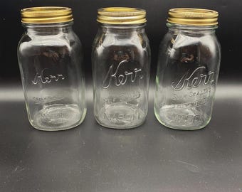 Vintage Kerr Mason Canning Jars Self Sealing Glass Jars Various Styles 32 oz Quart Size Regular Mouth
