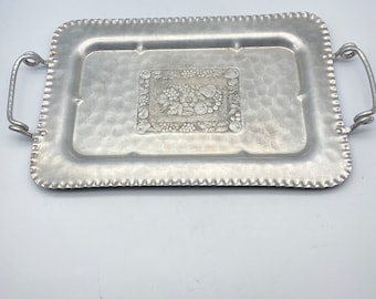 Vintage Cromwell Hand Wrought Aluminum Tray Mid Century Metal Serving Tray