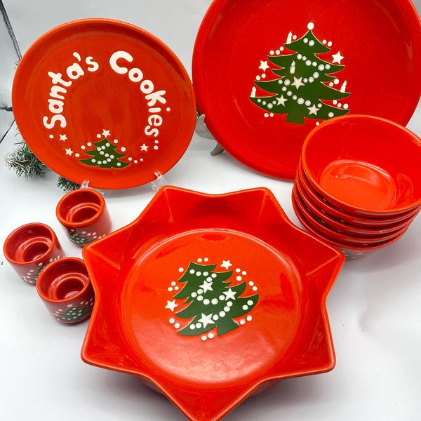 Waechtersbach Christmas Tree Dishes Plates Bowls Candleholders Vintage W. Germany and Germany