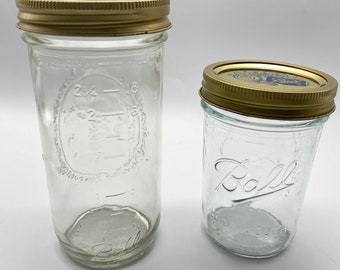 Vintage Ball Canning Jars Wide Mouth Jars Original Unused Lids from 1970s Embossed Fruit Sculptured Glass