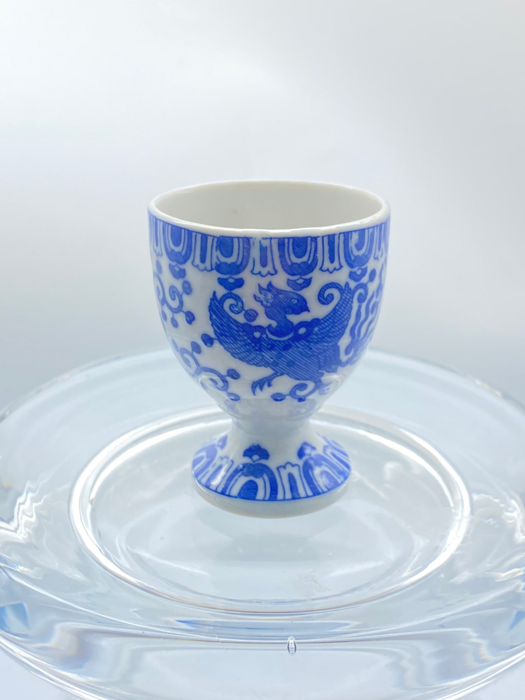 Vintage Egg Cup Holder Blue White Rising Phoenix Made in Japan Etsy