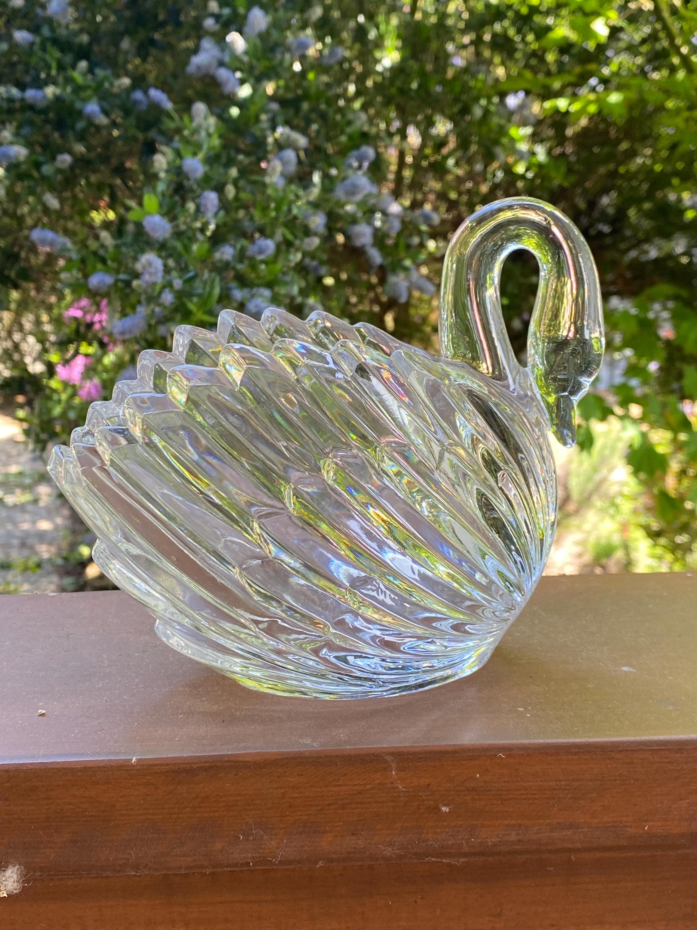 Gloria Vanderbilt Glass Swan Bowl Lead Crystal Dish Vintage Candy Dish