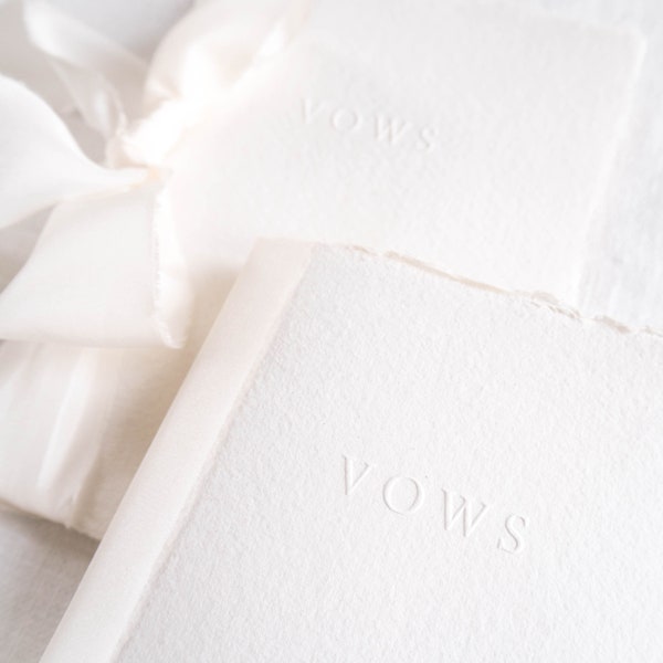 Vow booklets, set of 2 | Vow Books | Off-white Handmade Paper with Blindpress | Silk Ribbon