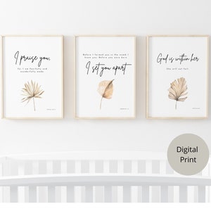 Boho kwekerij schrift kunst aan de muur, angstaanjagend en wonderbaarlijk gemaakte muurkunst, Jeremia 1:5, voordat ik je in de baarmoeder vormde, set van 3 kinderkamer