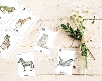 Spanish Alphabet Flash Cards - Spanish A to Z Printable Flashcards - Homeschool Printable - Wildlife Flashcards Spanish - Animal Alphabet