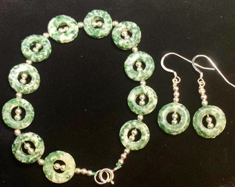 Conjunto de pulseira e brincos de ágata de árvore de prata esterlina
