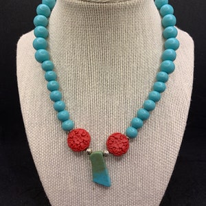 Turquoise, Cinnabar and Wood Necklace