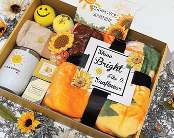 Coffret cadeau tournesol pour femme, panier-cadeau Bon rétablissement, cadeaux d'anniversaire pour femme, coffrets cadeaux amour, soins bien-être pour étudiants