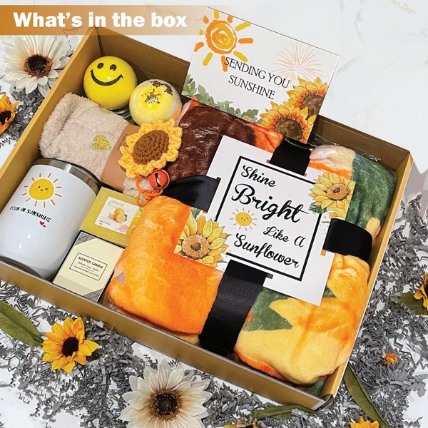 Sunflower Gift Set for Women, Get Well Soon Gifts Basket, Birthday gifts for women, gifts love wellness care packages for college students