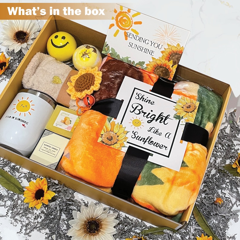 Sunflower Gift Set for Women, Get Well Soon Gifts Basket, Birthday gifts for women, gifts love wellness care packages for college students image 1