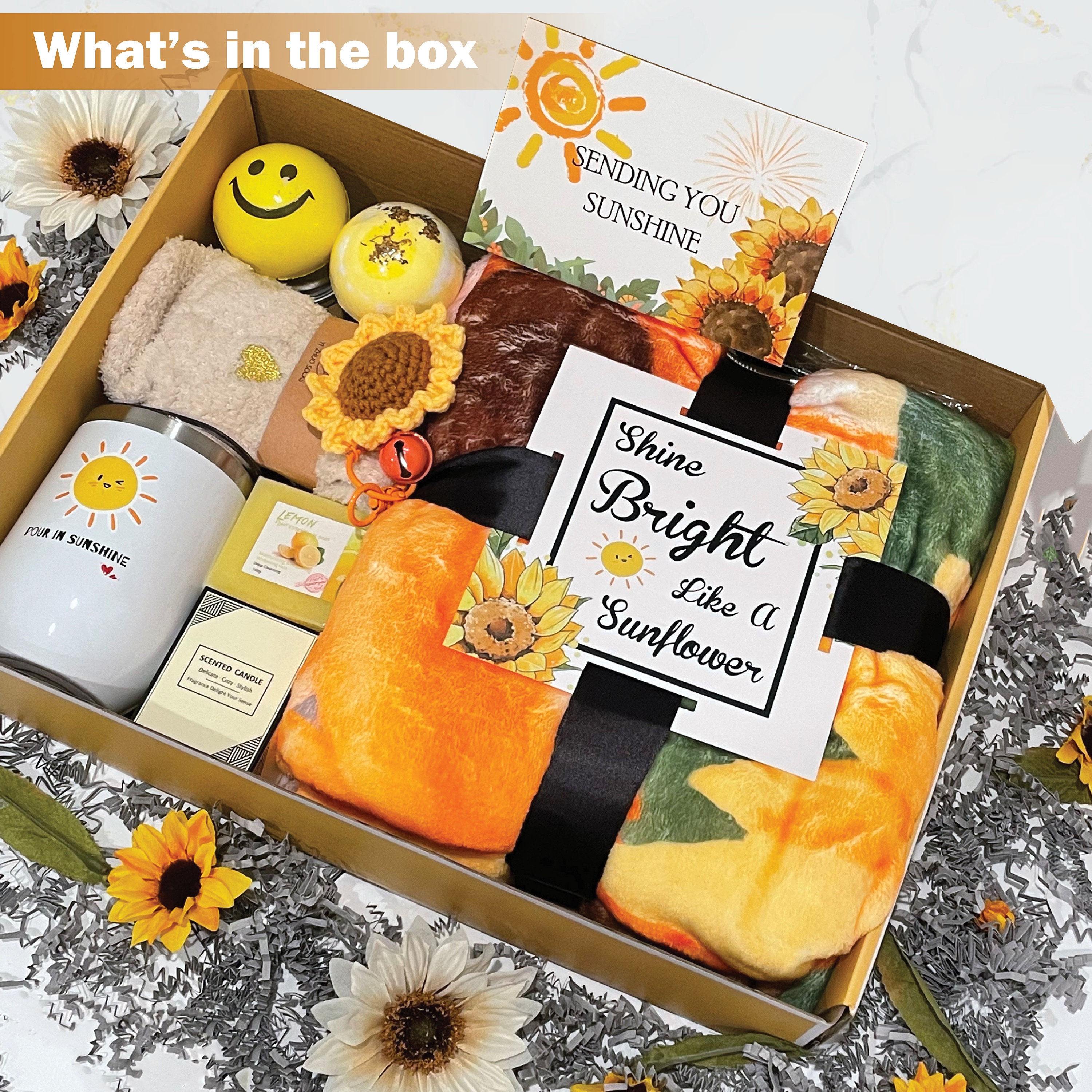 Sunflower Gift Set for Women, Get Well Soon Gifts Basket, Birthday