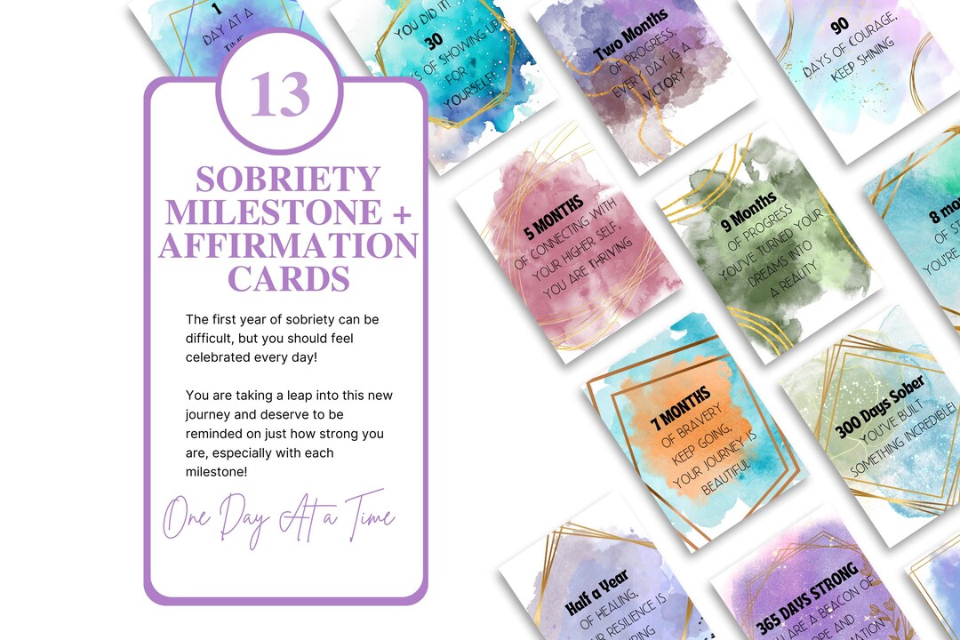 Printable Sobriety Milestone Cards 1 Year, 6 Months, 30 Days, &amp; More ...