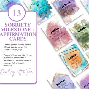 Cartes d'étapes de sobriété imprimables | 1 an, 6 mois, 30 jours et plus | Cartes de célébration de la sobriété | Cadeaux de récupération en téléchargement numérique