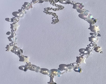 Celestial Winter Necklace -  Beaded Necklace - Bead Necklace - Star Necklace - Star Themed Necklace - Crystal Necklace - Cute Necklace