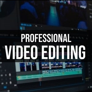 Könnte beinhalten: Ein Computerbildschirm zeigt eine Videobearbeitungssoftware-Oberfläche mit dem Text "PROFESSIONAL VIDEO EDITING" in weißen Buchstaben auf schwarzem Hintergrund.
