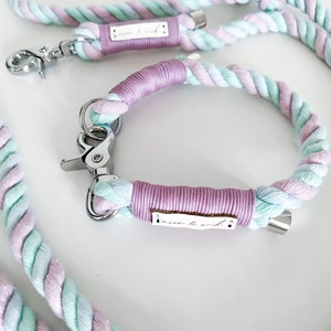 Dog leash collar set “Marshmellow” made of cotton rope - moonandneck