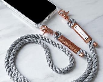 Mobile phone chain "Glizzy" with rose gold carabiner and glitter