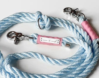 Blue dog leash adjustable with snap hooks