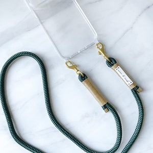 Chaîne de téléphone portable verte « Holy » avec mousqueton doré et emballage doré -lune&cou