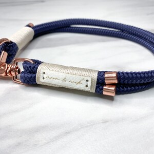 Blue dog collar &quot;Midnight&quot; with off-white wrap and rose gold closure