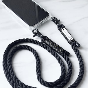 Chaîne de téléphone portable cordon de sangle interchangeable noir avec or et étui pour téléphone portable Apple iPhone, Samsung, Huawei, Xiaomi, Google