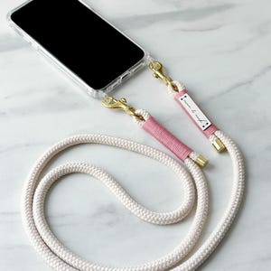 Chaîne de téléphone portable avec mousqueton doré et enveloppe rose avec étui de téléphone portable avec œillets iPhone, Samsung, Huawei, Xiaomi, Google