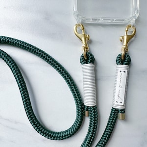 Chaîne pour téléphone portable avec mousquetons dorés de différentes couleurs avec étui pour téléphone portable