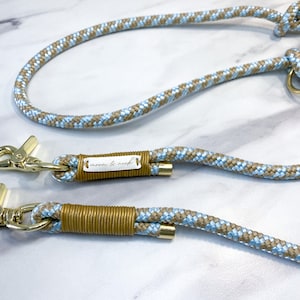 Dog leash/rope leash “Handsome” with gold leather wrap and gold carabiner - various sizes