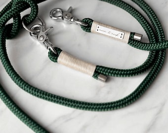 Laisse de chien verte/laisse de corde avec mousquetons argentés, différentes tailles et couleurs disponibles (paracorde et microcorde)