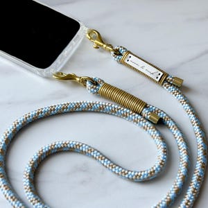 Mobiele telefoonketting “Handsome” met gouden karabijnhaken, verwisselbare riem en telefoonhoesje voor iPhone, Samsung, Huawei, Xiaomi, Google