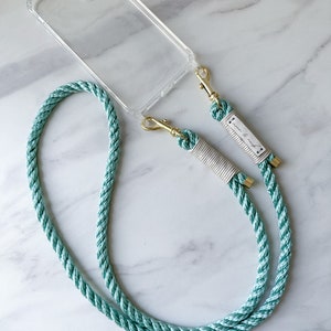 Turkoois mobiele telefoonketting met hoesje voor iPhone, Samsung, Xiaomi, Google met gouden karabijnhaak