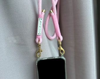 Chaîne pour téléphone portable rose avec mousqueton doré et étui pour téléphone portable, sangle interchangeable