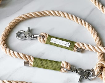 Laisse pour chien beige avec argent et vert, réglable