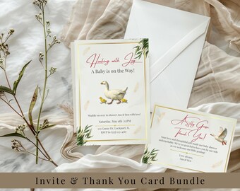 Silly Goose Baby Shower Set Invitation and Thank You Editable Canva Templates Digital Download