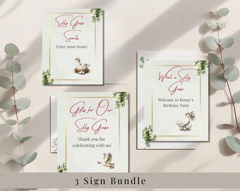 Silly Goose Birthday Party Signs Funny Kids Party Decor Editable Canva Templates 8x10 Set of 3