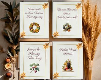 Tuscan Friendsgiving Party Signs Italian Autumn Printable Decor Editable Canva Templates 8x10 Set of 4