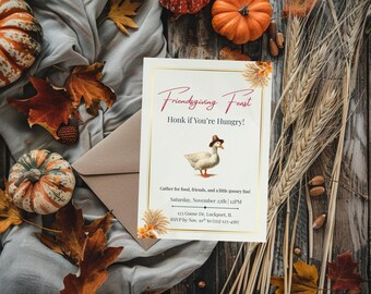Silly Goose Friendsgiving Invitation Funny Thanksgiving Party Invite Editable Canva Template Printable 5x7