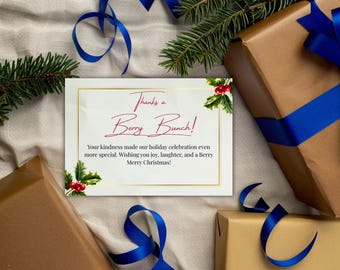 Berry Merry Christmas Thank You Card Holiday Party Editable Canva Template Digital Printable Rustic Farmhouse Festive Winter Gratitude Note