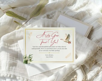 Goose Baby Shower Thank You Card: Editable Canva Template (5x3.5 Front & Back) (Digital Download)