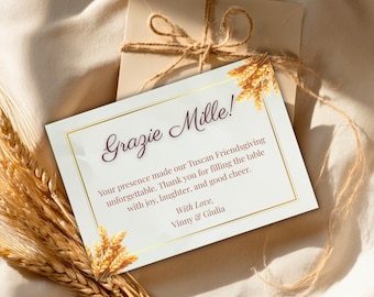 Friendsgiving Thank You Card Tuscan Autumn Dinner Party Canva Editable Template Digital Download