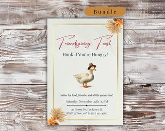 Silly Goose Friendsgiving Bundle Funny Party Invitation Thank You Signs Editable Canva Templates