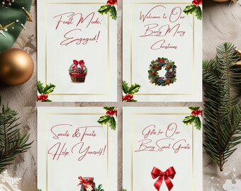 Berry Merry Christmas Party Signs Holiday Decorations Editable Canva Templates Digital Printable Rustic Farmhouse Festive Winter Sign Set