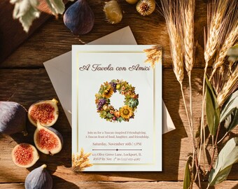 Friendsgiving Invitation Tuscan Autumn Dinner Party Canva Editable Template Digital Download 5x7