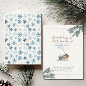 Alpine Winter Birthday Invitation Cozy Cabin Party Editable Canva Template 5x7