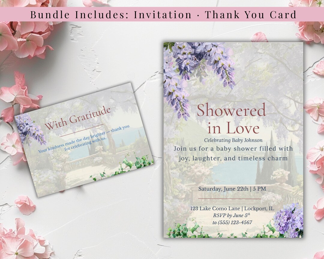 Floral Baby Shower Invitation and Thank You Card Bundle Editable Canva ...